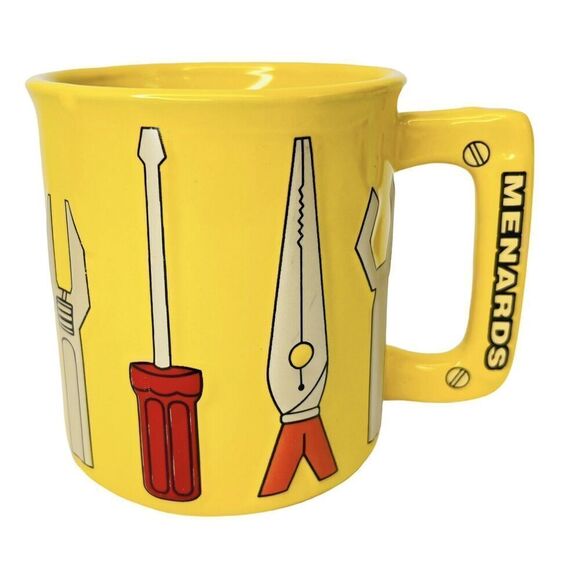 MENARDS Large Coffee Mug Yellow 3D Tool Pliers Wrench Screwdriver Handyman Gift - Picture 1 of 9
